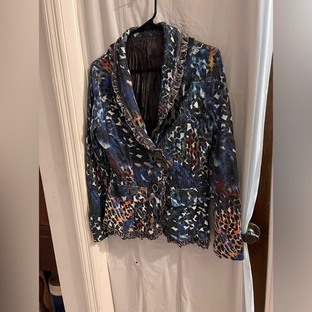 Alberto makali multicolor animal print two button blazer size medium